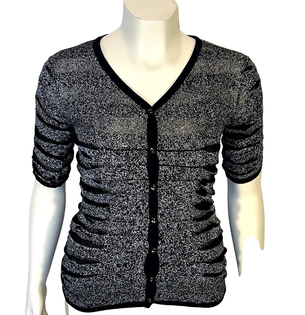 Alberto Makali Knit Top Sweater Womens M Animal Inspired Wild V-Neck Black White